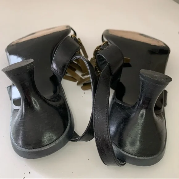 Stuart Weitzman Heeled Toe Ring Sandals with Bronze Metal Fringe, US W6 - Picture 11 of 12